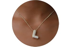 Halora A-Z Bubble Letter Necklace Gold Balloon Initial Necklaces Rhinestone Letter Pendant Necklaces for Women Jewellery