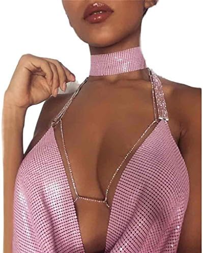 Vest Women, TUDUZ Women Sexy V-Neck Halter Backless Chain Sequined Tank Vest Shirts Tops