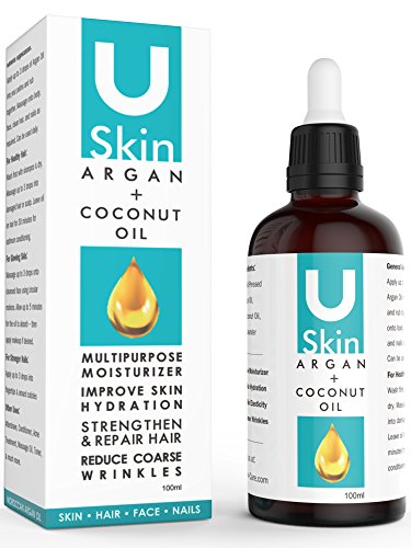 PREMIUM 2 In 1 Argan Oil & Coconut Oil For Face, Hair, Skin & Body - 100% Cold Pressed Moroccan Argan Oil - Reduces Wrinkles, Improves Skin Hydration & Increases Skin Elasticity! - Great for Dry Scalp, Split Ends, Dry & Damaged Hair - High Quality Ingredients - 100% Satisfaction or Your Money Back Guarantee.