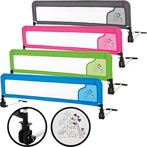 Bettschutzgitter / Bettgitter LUXUS (Modell: GIRAFFE) Mit süßen und lustigen Giraffen-Motiv (Länge: 135 cm) (PINK)