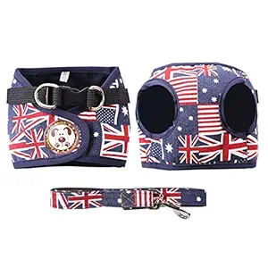 KUTKUT Adjustable Printed Denim Soft Breathable Harness and Leash Set , Cowboys Strap | for Small Dogs and Cats (Size: L Adjustable Chest: Size: L, Adjustable Chest: 41-46 cm, Pet Weight 5-7Kg)