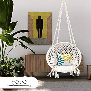 Patiofy Made in India Large Size Swing Chair|with Free Complete Hanging Kit Hammock-Hanging Chair Handmade 100% Cotton for Comfort Indoor and Outdoor(Swing with Accessories)