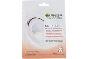 Garnier NutriBomb Maschera in Tessuto Nutriente Illuminante, per Pelli Secche e Spente, Arricchita con Latte di Cocco e Acido Ialuronico - 28 g, Confezione da 1