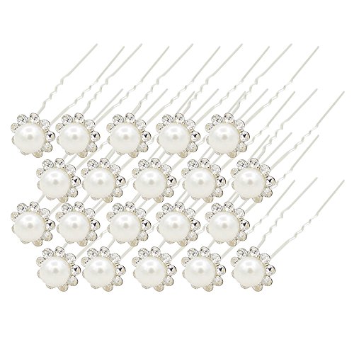 Sanwood® 20pcs Wedding Bridal Pearl Flower Rhinestone Crystal Hair Pins Clips Grips (#1)