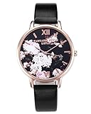 JSDDE Uhren,Retro Blumen und Schmetterling Damen Armbanduhr Basel-Stil Quarzuhr Lederband Rosegold Quarz Uhr(Schwarz)