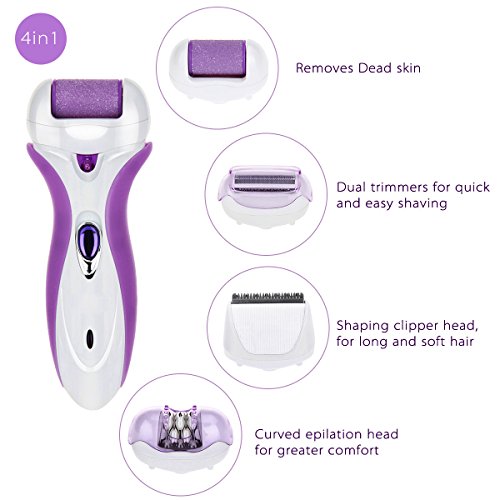 4 in 1 Set Wiederaufladbar Epiliergeräte Hornhautentferner zur Fußpflege, Scherkopf, Epilieraufsatz, Rasier-Aufsatz 4 Aufsätzen mit EU Stecker - 2