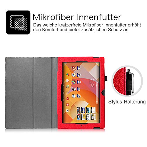 Fintie Medion Lifetab S10366 / S10333 / S10334 / S10345 / S10346 / S10365 / P10341 Hülle – Folio Kunstleder Schutzhülle Tasche Cover Case Etui mit Ständerfunktion und Stylus-Halterung für MEDION LIFETAB S10366 / S10333 / S10334 / S10345 / S10346 / S10365 / S10366 / P10341 (10,1 Zoll) Tablet-PC, Rot - 2
