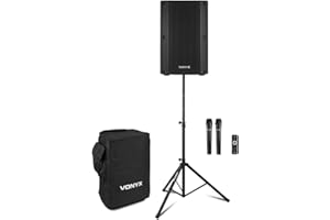 VONYX VSA700 1000W Portable PA System with Battery, Bluetooth, 2 Wireless Microphones, Speaker Stand & Cover – Ideal for School Announcements, Outdoor Events & Performances