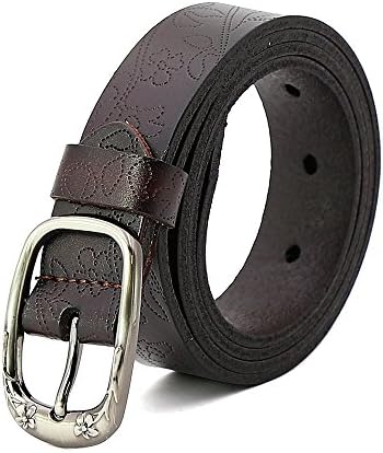 Classic Women Genuine Leather Belt Vintage Plum Buckle Needle Carving Brown BP007-KF