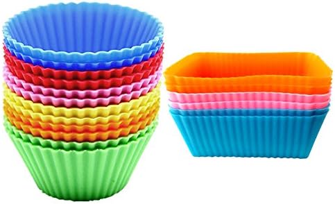 Silicone Cupcake Muffin Baking Cups Liners 24 Pack Reusable Non-Stick Cake Molds Sets