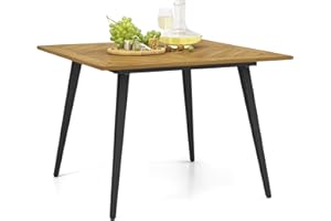 COSTWAY 107cm Outdoor Dining Table, Square Acacia Wood Garden Table with Umbrella Hole, Metal Legs & Adjustable Foot Pads, All-weather Patio Bistro Coffee Table for Poolside Balcony