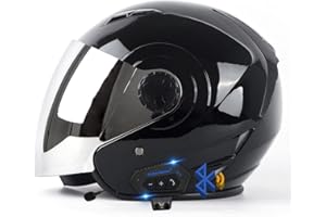 CNNGU Casque Moto avec Écouteur Bluetooth Et Écharpe Casques Jet Hommes Et Femmes, Casque Rétro Moto, Matériau ABS, Demi Casques Scooter Electric Car Safety Helmet