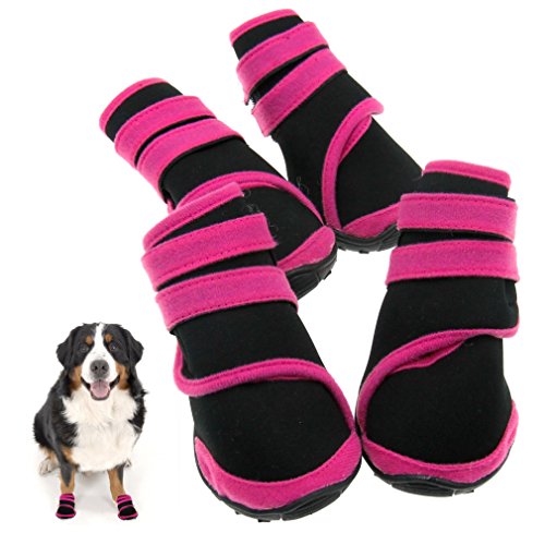 Preisvergleich Produktbild 4tlg M Haustier HUND Schuhe Pfotenschutz Hundesocken Leckschutz Rosa