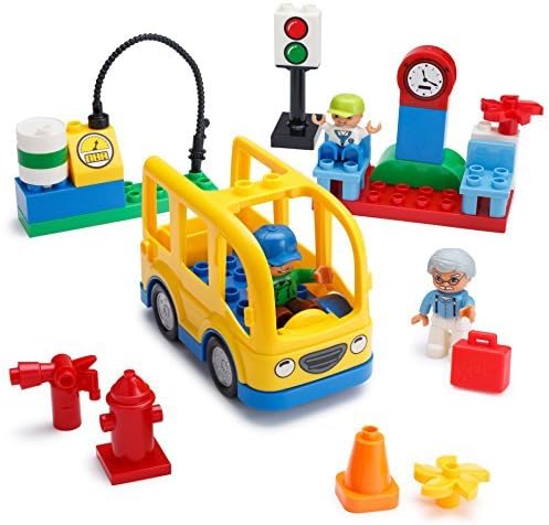 Play Build School Bus Building Blocks Set – 29 Pieces – Includes Vehicle, Bus Stop, Gas Station, Traffic Light, 3 Minifigures &amp; Accessories – Recommended for Boys &amp; Girls Ages 3+