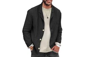 Onsoyours Blazer pour Homme Lin Revers Décontracté Slim Fit Manches Longues Vintage Ample Printemps Automne Mince Élégant Veste de Costume Chemises Solid