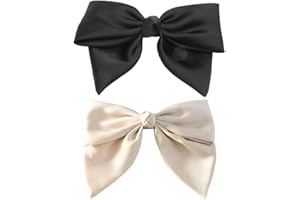 XPEX 2 Pezzi Fermagli per Capelli da Donna Fiocco Fermagli per Capelli alla Francese Fermagli per Capelli da Donna Fiocco Elegante Accessori per Capelli in Raso per Ragazze (Nero e Beige)