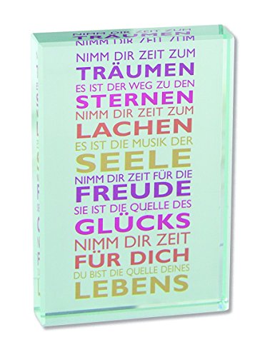 Glasquader "Nimm Dir Zeit ...", Butzon&Bercker Qualität 9x6x1cm mit Expertise und Geschenkverpackung