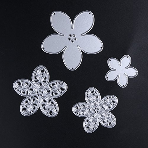 Amazingdeal365 4 PCS Blumen Metall Form Schablonen Schneiden DIY Dekor Sammelalbum Karten Buchzeichen Lesezeichen als Geschenk für Freunde Geburtstag Kinder,Kindergarten Hobby Schule Handarbeit Unterricht usw. Ein tolles Geschenk! - 4