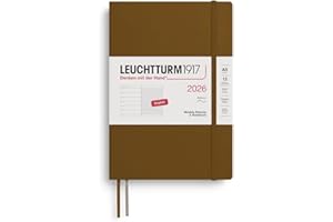 LEUCHTTURM1917 372683 Agenda semanal y cuaderno mediano (A5) 2026, tapa blanda, Spice Brown, Inglés