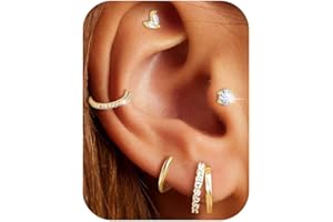 VIDONIO 3 Paar Ohrringe Silber 925 Für Damen, 14K Vergoldet Hypoallergen Ohrringe Set Stapelbar AAA+ Zirkonia Ohrstecker Schlafen Knorpel,Creolen Gold Für Mehrere Piercings Damen Schmuck
