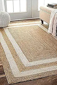 vasac Handwoven andwoven Jute Rug, Natural Fibres, Braided Reversible Carpet for Bedroom Living Room Dining Room Jute cottan White (2x6 feet)