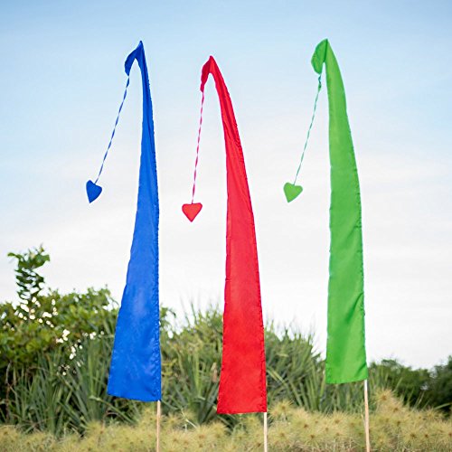 Festivalflaggen ~ Set von 3 Fallschirm Seide 2 Meter hoch. Keine Fahnenmasten enthalten. Viele Farben erhältlich. (Blau Rot Grün)