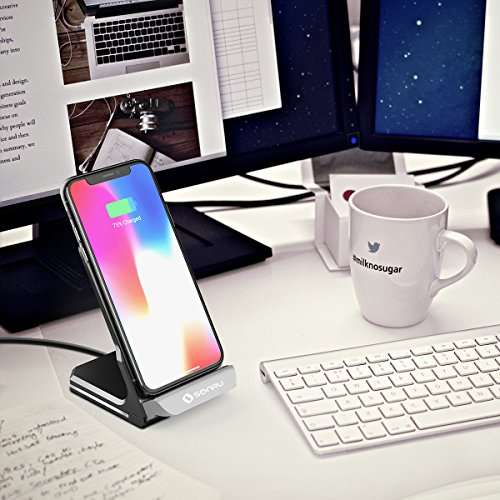 Caricatore Wireless Veloce, SonRu QI Rapido Caricabatterie Senza Fili Supporto con 2 Bobine, Veloce Ricarica per Samsung Galaxy S8, S8+, Note 8, Note 5, S7, S7edge, S6 Edge, Standard Ricarica per iPhone X 8 8 Plus e Tutti I Dispositivi Abilitati Qi