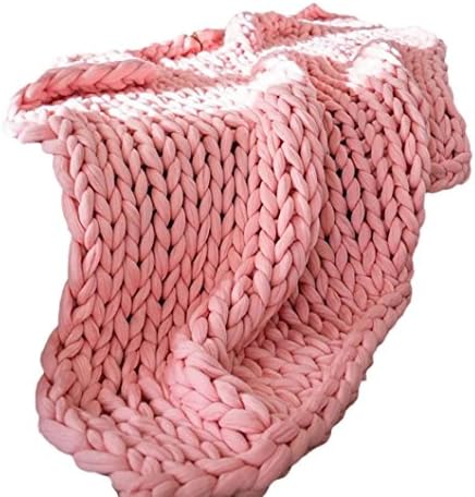 Sofa Throw Handmade,Giant Chunky Knitted Blanket Thick Wool Bulky Knitting Throw for Bedroom/Sofa/Living Room (Pink, 100x120cm/39.4x47.3")