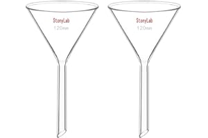 StonyLab 2-Pack Glass Heavy Wall Funnel Borosilicate Glass Funnel, 120mm Diameter, 120mm Stem Length