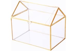 LEVILAN House Shape Close Glass Geometric Terrarium Table Top Succulent Plant Home Garden Planter Moss Fern Swing Lid Flower Pot for Plants Succulents Air Plant (Gold)