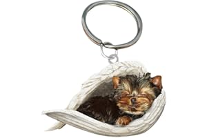 CHAHU Llavero acrílico con diseño de ángel durmiente para perro, diseño de alas de ángel, adornos colgantes para coche, para amantes de los perros