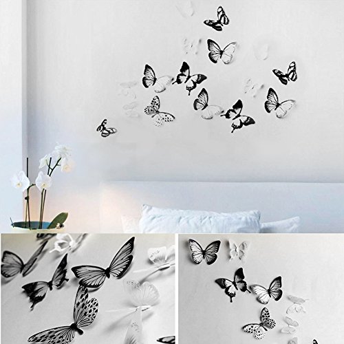 18 Stück 3D Schmetterling Wandtattoo DIY Wandstickers Wanddeko Wandaufkleber Weiß und Schwarz - 4