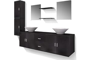 vidaXL Set 9pz Mobili da Bagno armadietti Ripiani Specchio lavabo lavandino Nero