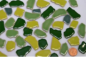BAZARE MASUD E.K. 100 Gramm (ca. 45 Stück) Bruchmosaik aus Keramik glänzend 1-3cm Grünmix Bruchfliesen Mosaikbruch Bruchsteine