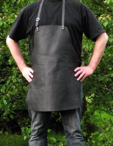 Echt Leder Grillschürze - Kochschürze - Lederschürze - Kellnerschürze - Bistroschürze - Arbeitschürze, verstellbare Beriemung, schwarz, feuchtigkeitsabweisend