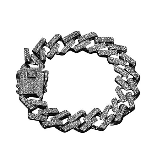 Zhaolian888 Iced out Cuban Link Pulsera Cadena Hip Hop CZ Pulsera de Diamante Completo simulado de 8 Pulgadas