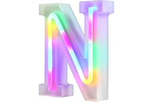 Nordstylee Lettres lumineuses LED – Lumières de nuit pour mur, fête d'anniversaire, Noël, décoration de mariage – Lettres colorées (N)