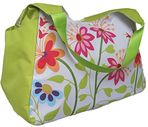 Beach Bag - Bolsa de playa, mujer, verde, flores (33 x51 x23 cm)
