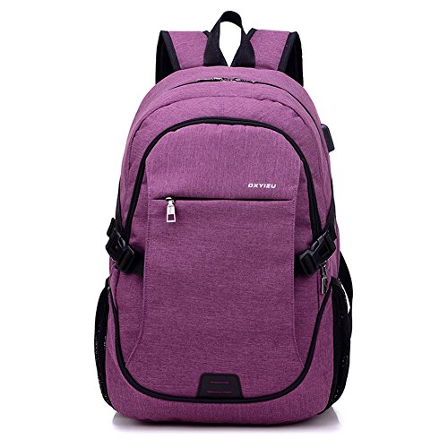 KeBos Nylon Unisex Laptop Rucksack mit USB Aufladen Hafen Geschäftsreise Rucksack Schulrucksack Fit 15Zoll Laptop - 2