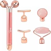 Beauty Vogue 3D Y&uuml;z Masaj Silindiri, 5 Başlıklı, Rose Quartz Titreşimli Cilt Bakım Cihazı, Profesyonel