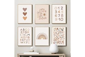 Youihom 6 Affiche Nordique Chambre Enfant Poster Lettres Nombre Impressions sur Toile Arc en Ciel L'amour Tableaux Muraux Bebe Tableau Image Photo Decoration Murale 21 x 30 cm sans Cadre