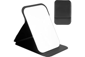 SANGCCA 16x11CM Portable Folding Mirror, Black PU Leather Travel Mirror, Free Standing Vanity Mirrors, Super HD Compact Makeup Mirror, Desktop Vanity Mirror for Office Desk,Vanity Table, Travel, Camping