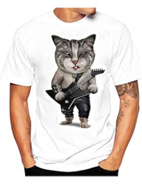 T-Shirts,Honestyi 2018 Männer Frühling und Sommer Kreativ Entwurf Graues Katzen Muster Gedruckte T-Shirt Kurzarmshirt...