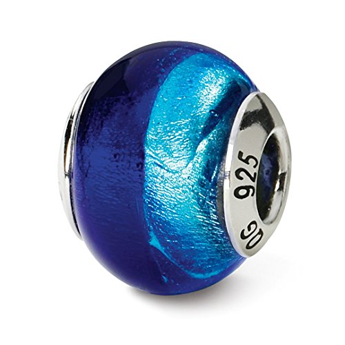 925 Sterling Silver Charm For Bracelet Dk/lt Blue Italian Murano Bead Glas Fine Jewellery For Women Mothers Day Gifts For Her