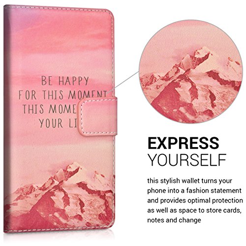 kwmobile Funda para Huawei GR3 P8 Lite Smart - Wallet Case Plegable de Cuero sint  tico - Cover con Tapa Tarjetero y Soporte Dise  o Be Happy en Rosa Claro Violeta Coral