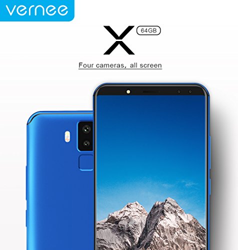 Vernee X - FHD da 5,99 pollici (rapporto 18: 9) Smartphone Android 4G, Octa Core da 2,0 GHz 4 GB + 64 GB, Batteria 6200 mAh, Quattro fotocamere (13 MP + 5 MP + 16 MP + 5 MP), Riconoscimento viso - Blu