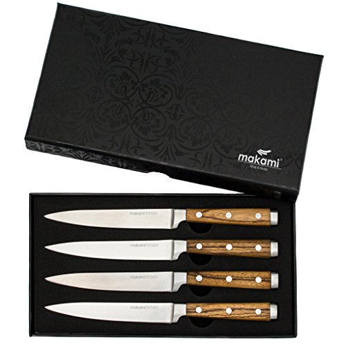 makami 4er-Set Premium Steakmesser mit scharfer, glatter Klinge und Griff aus edlem Palisanderholz in Geschenkverpackung - 3