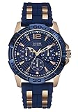 Guess Herren-Armbanduhr Analog Quarz Silikon W0366G4 Blau / Roségold