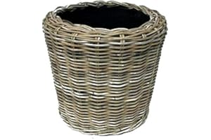 Klocke Pflanzkörbe Pflanzkorb Rattan Rund – Beigegrau - Weidenkorb mit Einsatz für Außen/Outdoor - Gartenkorb Korbgeflecht - Übertopf für Garten/Pflanzgefäß (Ø 40cm / Höhe 36cm)