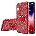 Produktbild Kompatibel mit Huawei P20 Glitzer Hülle Schutzhülle Case Überzug Sparkle Bling Glänzend Soft Flex Durchsichtig TPU SilikonHülle + Strass Diamant Ring Halterung Hülle Tasche für Huawei P20,Rot